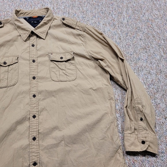 Tommy Hilfiger Shirt Mens 2XL Beige Corduroy Button Up Long Sleeve Safari Trim - Picture 6 of 15